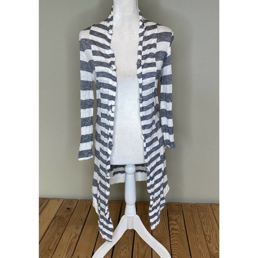 THREE DOTS Open Front Striped Cardigan Small